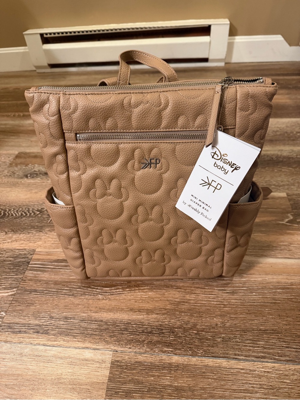 Disney Baby Quilted Tan Mickey Paw Convertible Diaper Backpack Tote